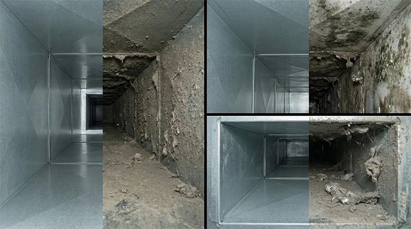 ניקוי תעלות מזגן - תמונות לפניי אחרי